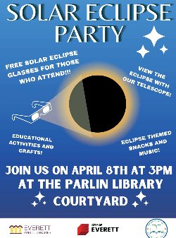 Flier with clipart of an eclipse and eclipse glasses
